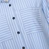 ZANZEA Women Casual Adjustable Long Sleeve Loose Lapel Collar Stripe Shirt Dress