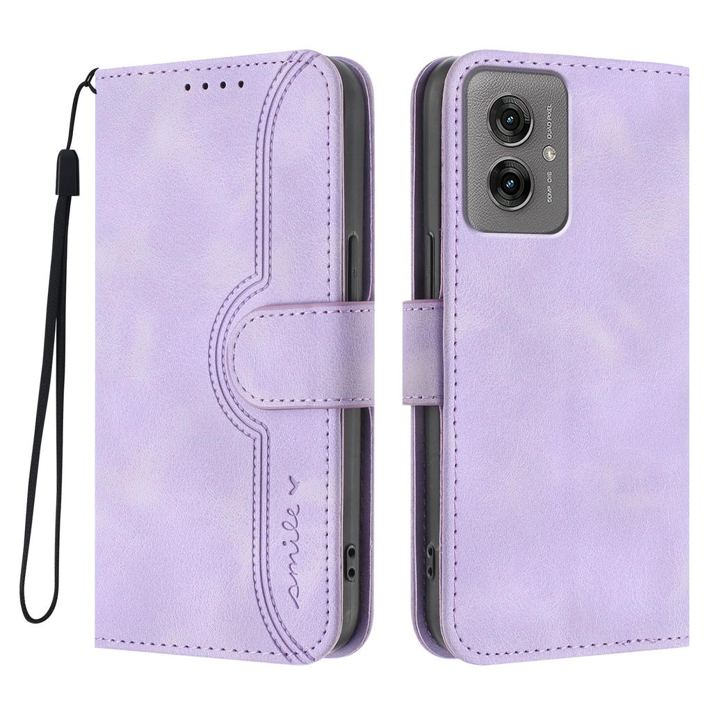 For Motorola Moto G55 5G Leather Case Wallet Stand Smile Imprinted Phone Cover with Strap