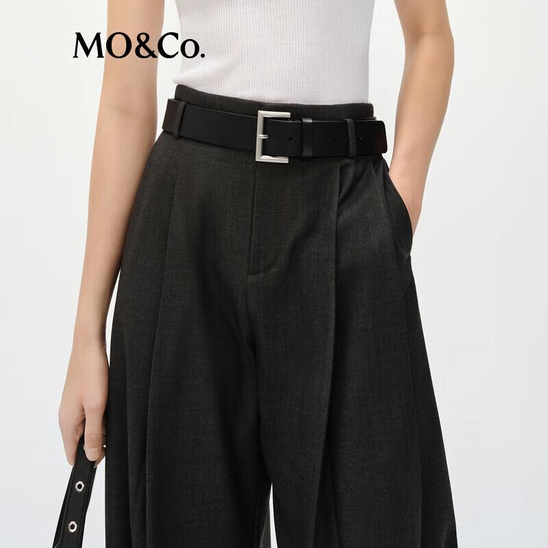 MO&Co. Women's Wool-Blend Pleated Wide-Leg Low-Rise Trousers
