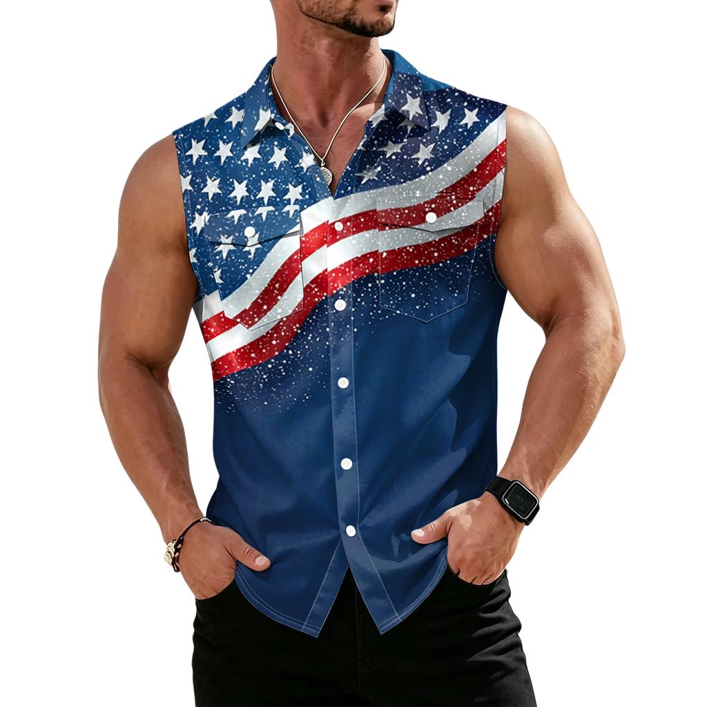Men's Workwear Lapel Button-Down Vest Shirt - Lightweight Sleeveless Top