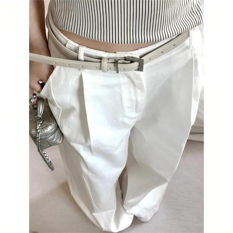 Minimalist White PU Leather Belt Women Slim Fit Alloy Buckle Clean Aesthetic Versatile Office Casual Wear