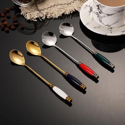 Belles cuillères à café en acier inoxydable, cuillère à café, à glace, à miel avec manche en céramique trempé, accessoires de cuisine