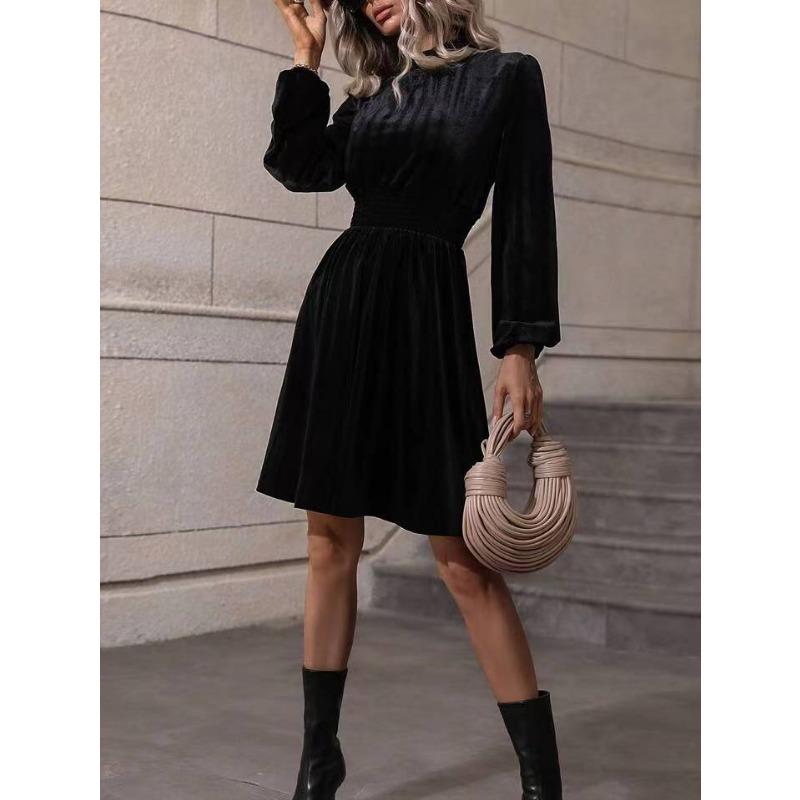 Herbst Winter Damen Samt Langarm Modische Freizeitkleider