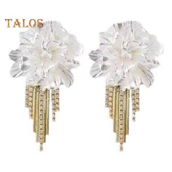 

1 пара женских сережек с кисточками в форме цветка, со стразами, винтажный стиль, роскошные выпускные серьги-гвоздики, свадебные украшения для невесты белый