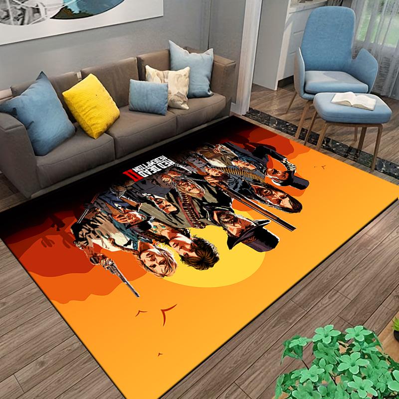 Western Characters Rug In Red Dead Redemption Style Suitable for Use As an Anti-slip Game Mat for Living Room and Bedroom Sofas