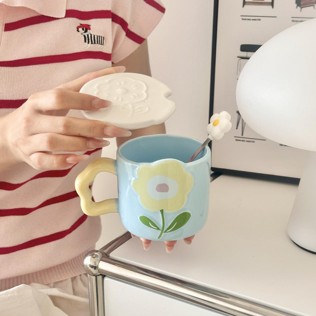 Tulip Cup Ceramic Cup Mug with Lid Girl Giving Friend Teacher Birthday Gift Practical Souvenir