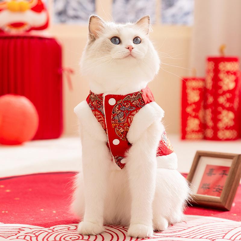 

Cat clothes become cat kittens festive New Year s knot vest puppy dog clothing pet cat clothing XXL (recommended weight 15-10 kg)