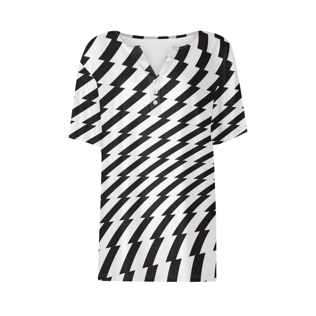 Women's T Shirt Tee Print Button Short Sleeve Daily Weekend Fashion Basic V- Neck Regular Top