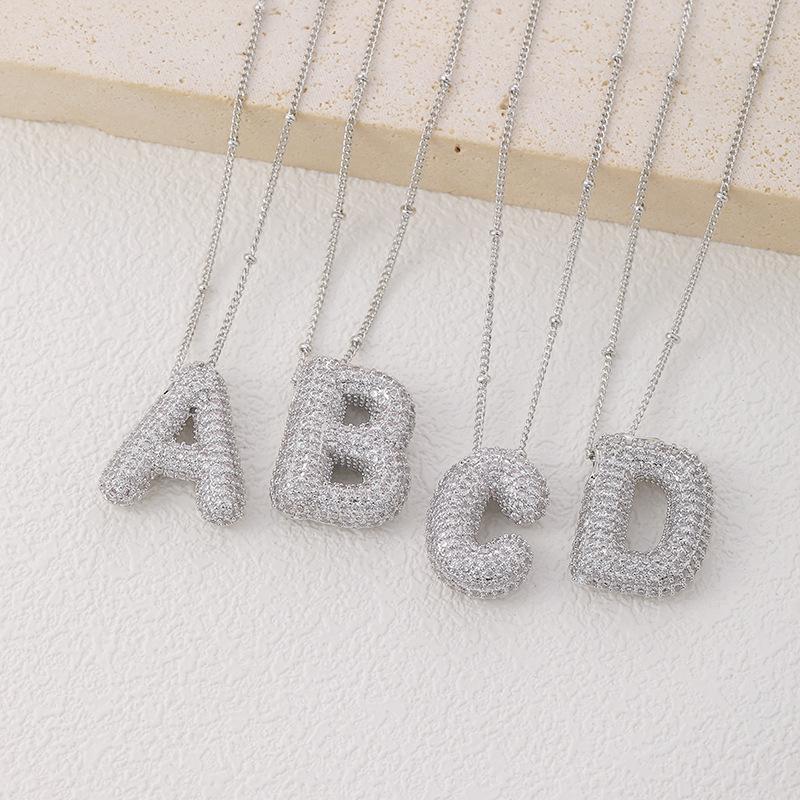 Gold-Plated Zirconia Letter Pendant Necklace with 26 English Letters B