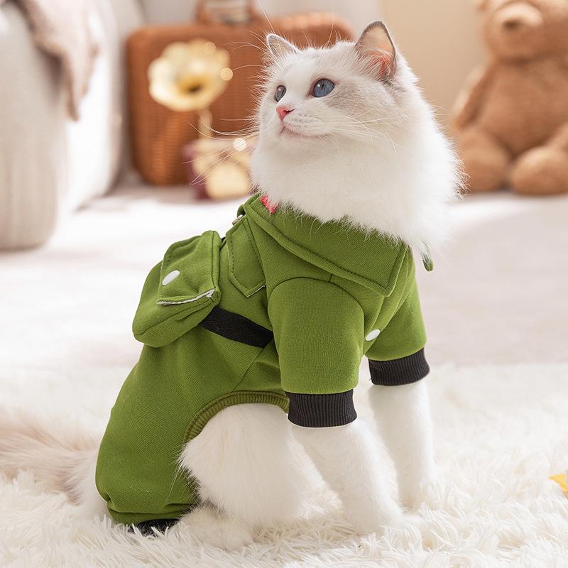Cat clothes autumn and winter warm belt satchel into kittens can be towed four-legged clothes dog small dog pet cat clothing