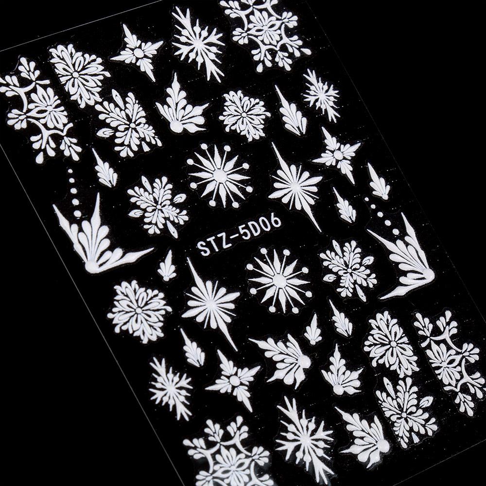 Art Decorations Winter New Year Design Charms Flower Snowflakes Christmas Nail Sticker 5D Embossed