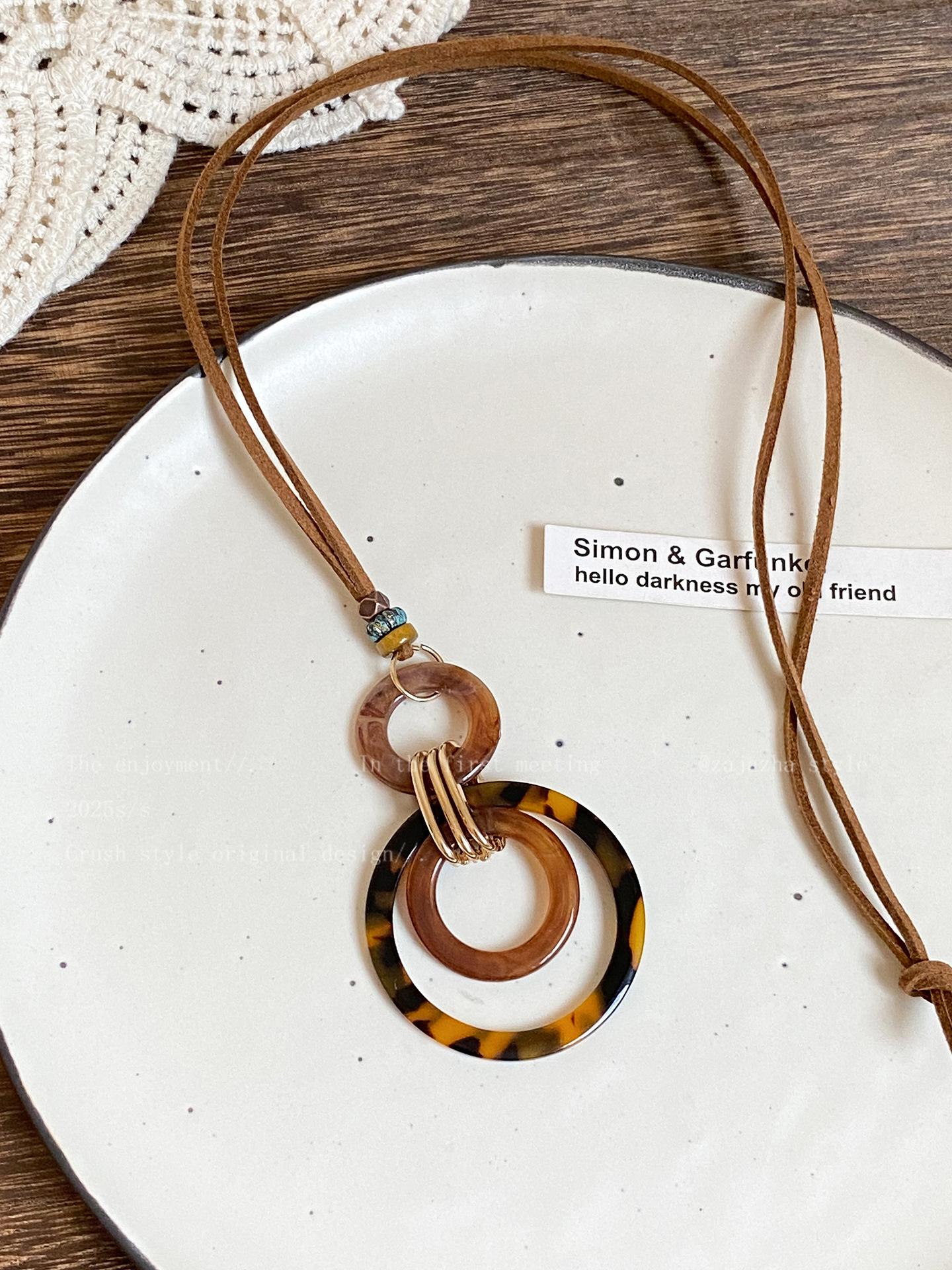 Ретро янтарный леопардовый принт длинное ожерелье женское новый дизайн темперамент плетеные преувеличенные аксессуары