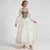 Medieval Floral Dress Cosplay Costume Court Style Corset Puff Sleeve Long Gown Halloween Party Stage Performance