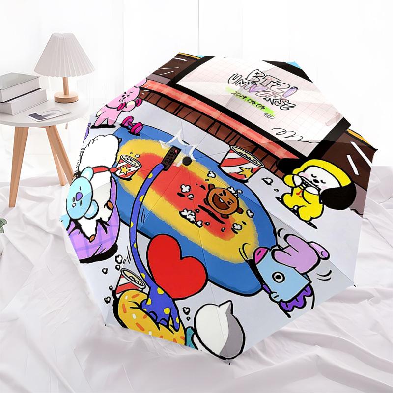 1pc BT21 Characters Outdoor Umbrella - Automatic Opening/Closing - Portable 3-Fold Design - 8-Rib Iron Frame - Perfect Gift for Fans, Travelers,