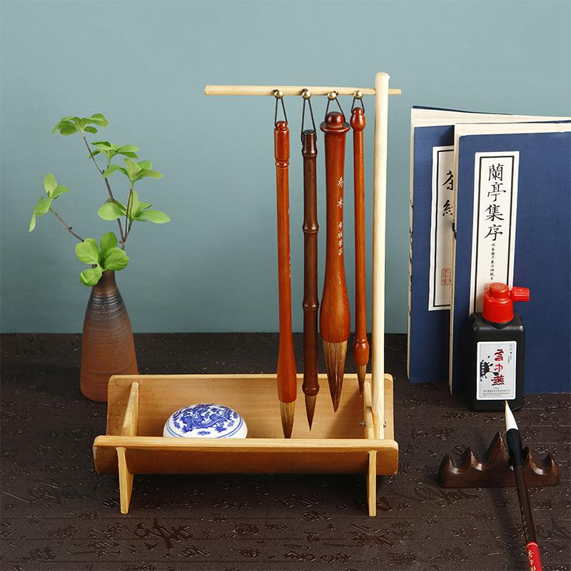 Natural Bamboo Chinese Brush Pen Holder Calligraphy Rest Ink Hanger 8/10 Needles Writing Brush Holder