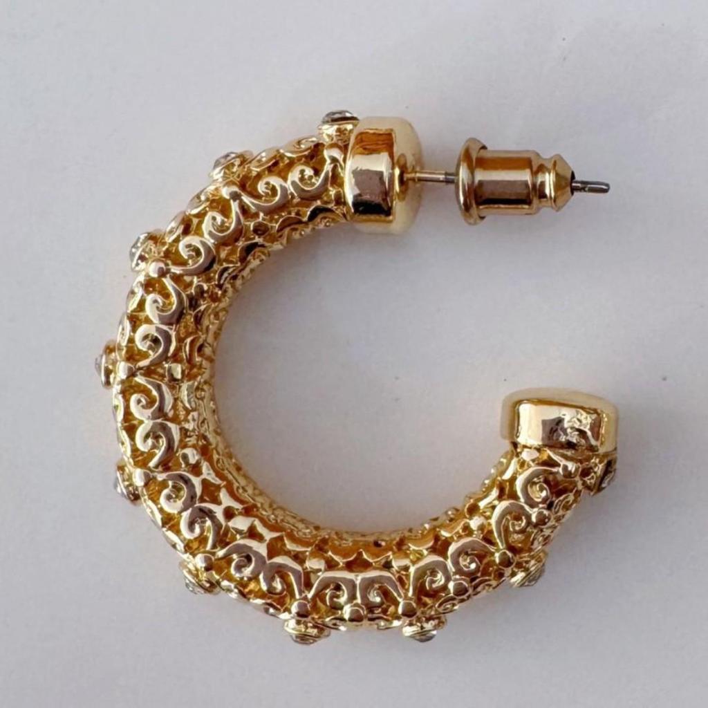 Hong Kong Style Rhinestone Woven Retro C-Shaped Hoop Earrings