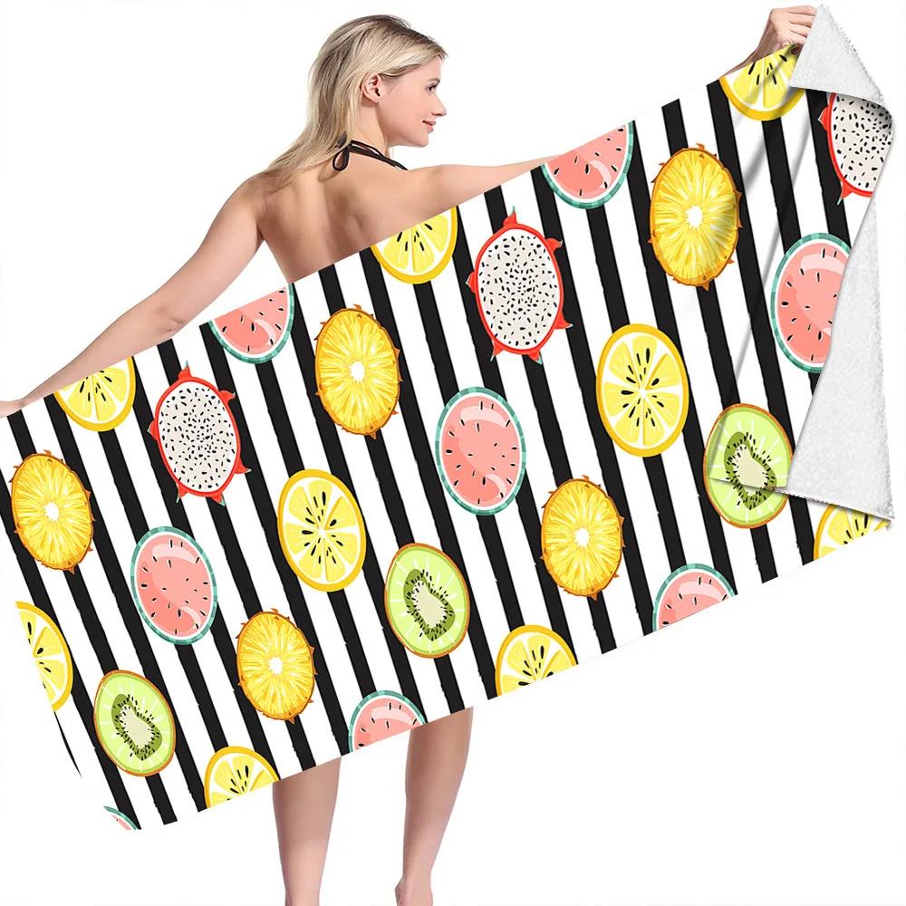 Fruit Print Plants No Sand Free Quick Dry Beach Towel Surf Poncho Bath Summer Swimming Fitness Yoga Mat Travel Camping Women