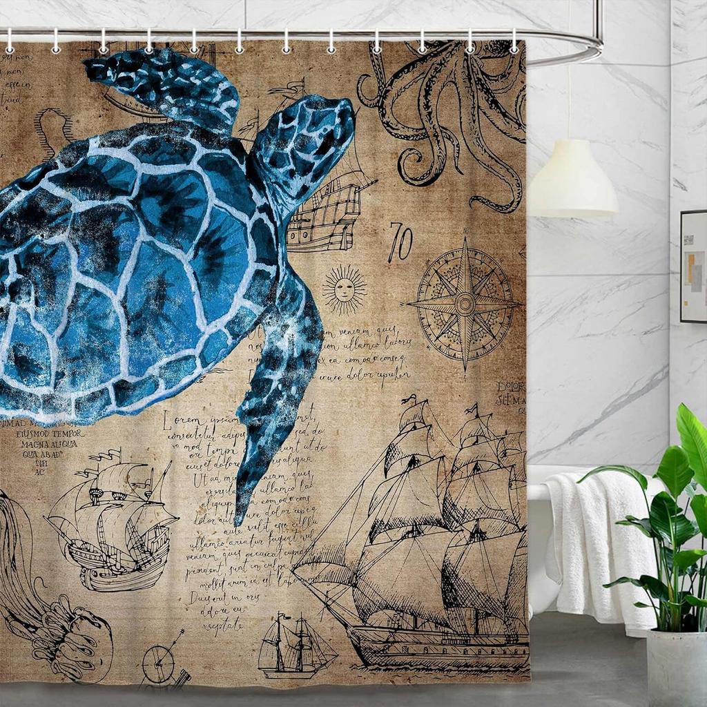 Funny Cat Shower Curtain, Cool Dinosaur Cat in Japanese Kanagawa Waves Shower Curtain for Bathroom, Blue Ocean Fabric Hilarious