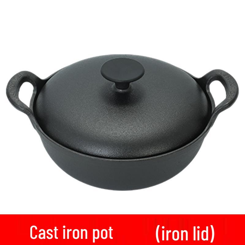 

Потовщена чавунна каструля-сковорода Юаньбао з двома вушками для тушкування та смаження: Антипригарний, без покриття, вок з плоским дном для домашнього приготування 23CM Diameter