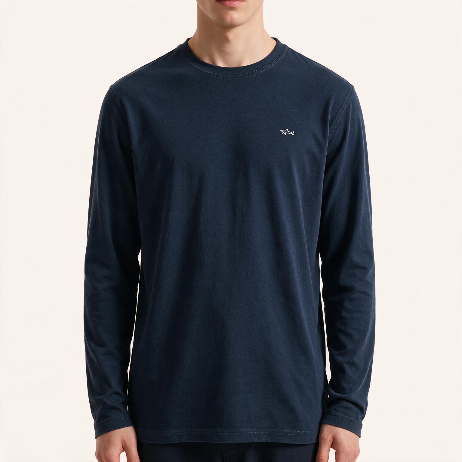 T-shirt en coton pour homme Paul&Shark bleu marine 99311006-13 - coupe classique, logo L bleu marine