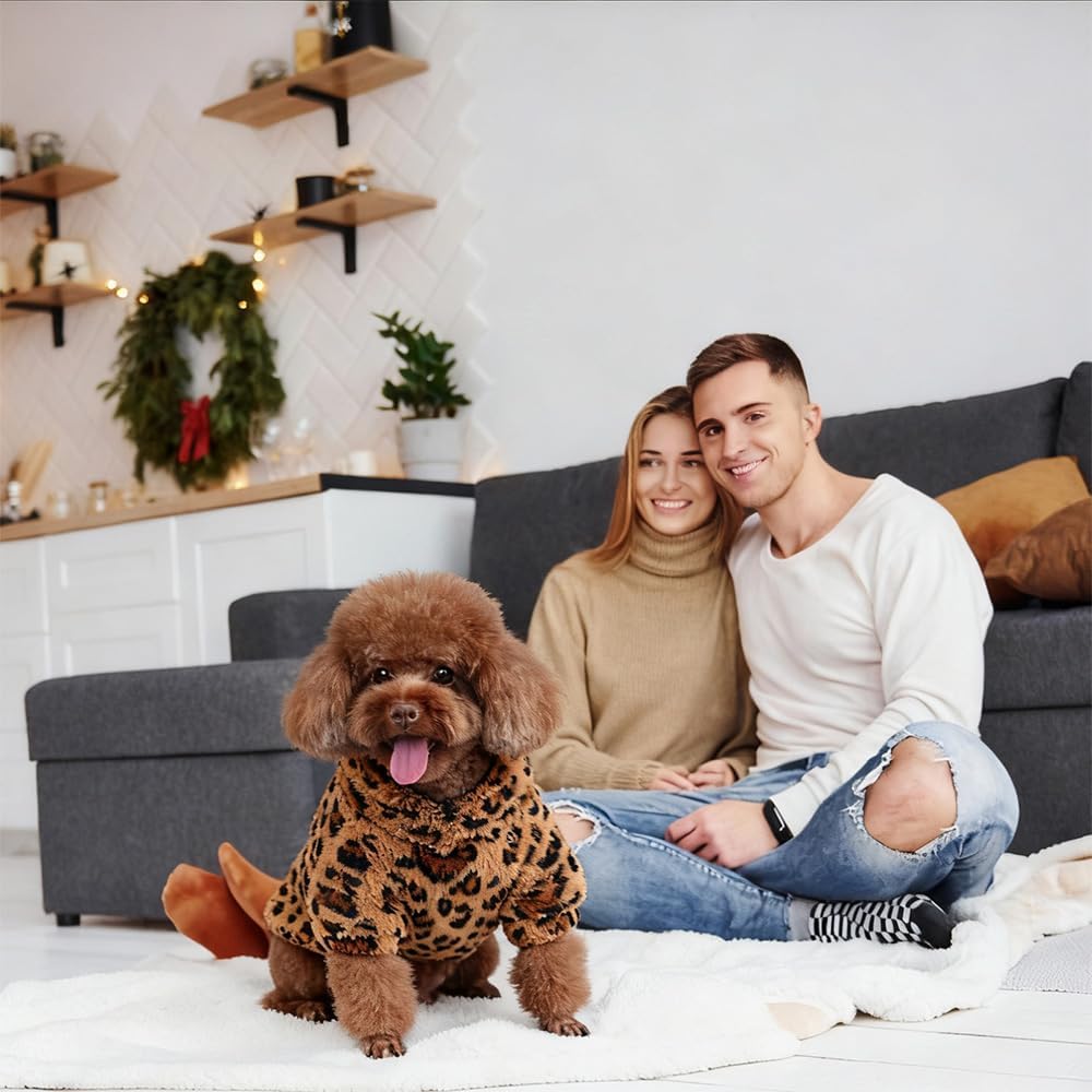 GreenJoy Leopard Print Dog Sweater – Stretchy Fleece Dog Turtleneck Sweatshirt for Puppies & Cats, Soft & Warm Pet Winter Clothes for Small, Medium