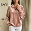 Lady Pullover Shirt Women Velvet Shirt, 3-Button Collared Casual Blouse, Solid Color Loose Long Sleeve Top for Daily Wear Work