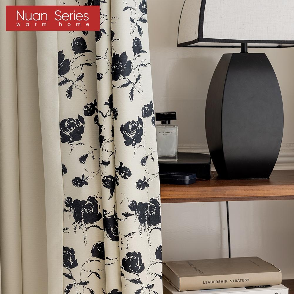 1PC Nuan Series 70-80% Blackout Romantic Rose Print Side Panel Blackout Curtains for Bedroom Living Room Home Decor