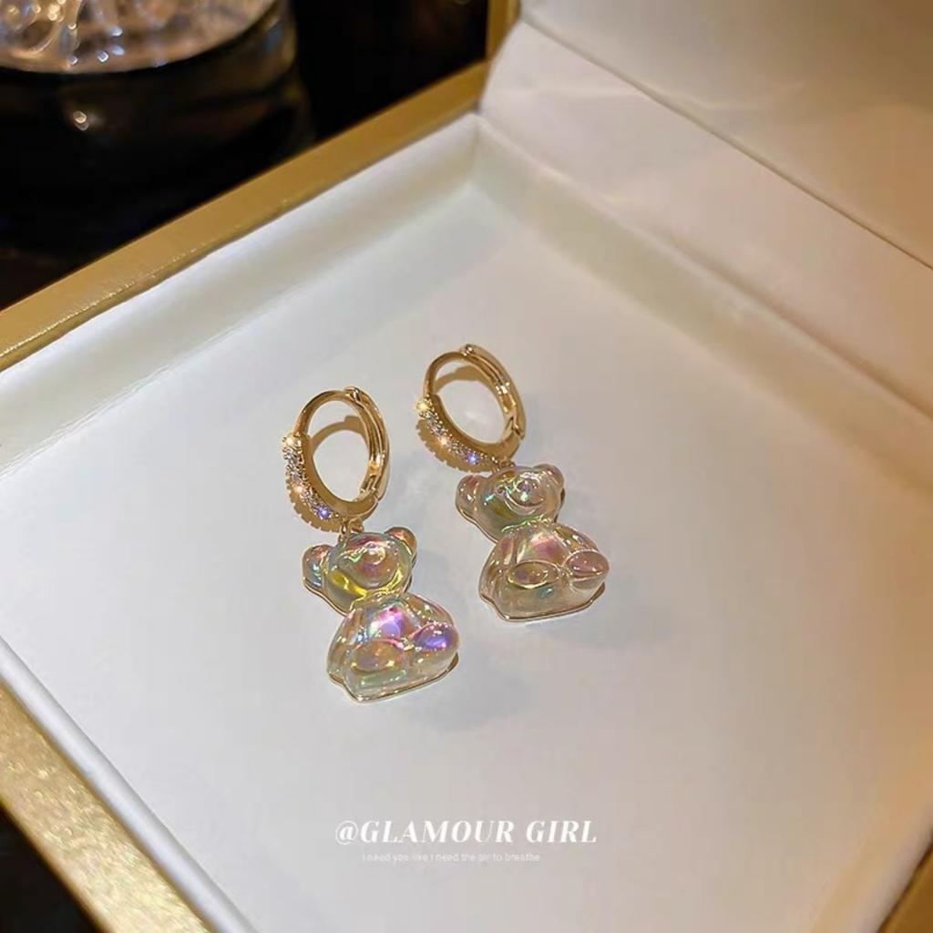 Cute Bear Earrings For Women Shiny Zircon Earrings New Trendy Golden Copper Drop Earring Party Wedding Jewelry Girls Gifts