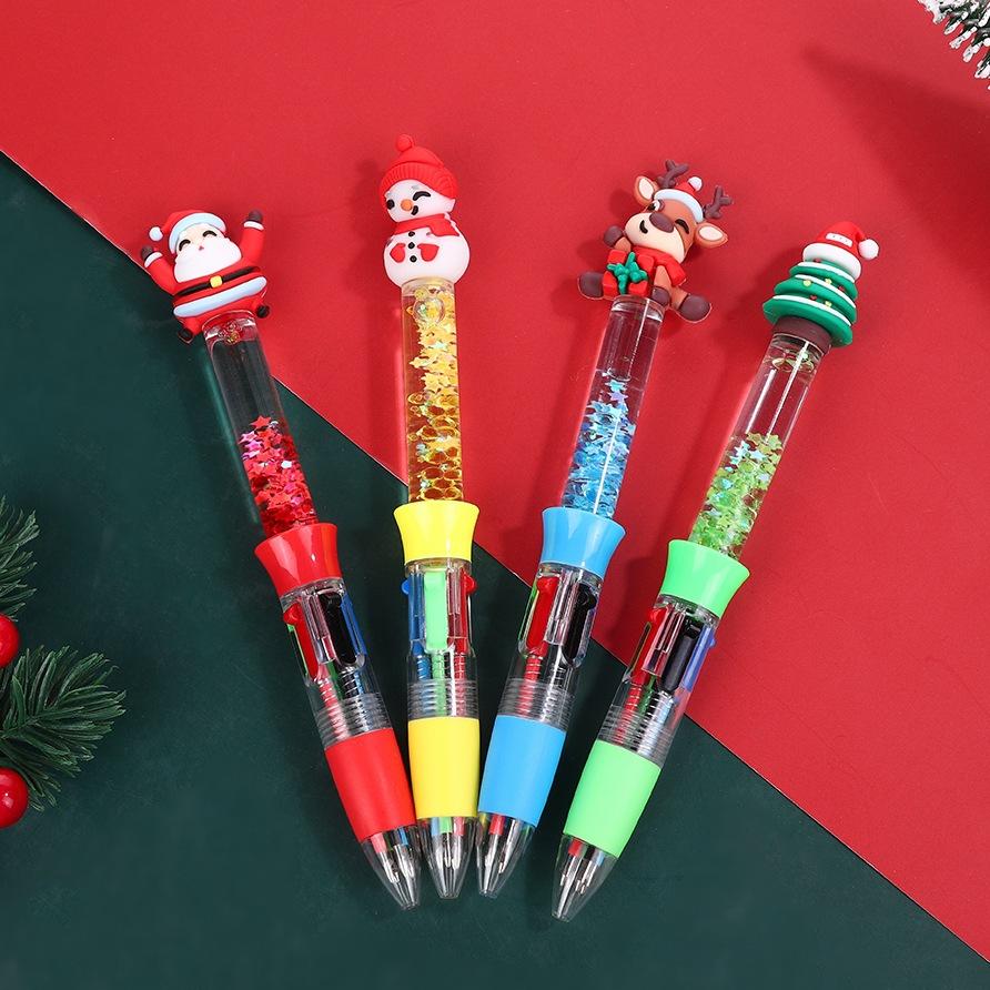 40Pcs Santa Claus Quicksand Four-color Ballpoint Pen Hand Account Pen Press Color Stationery Prize Gift Writing Tools Holiday Gift Novelty Stationery