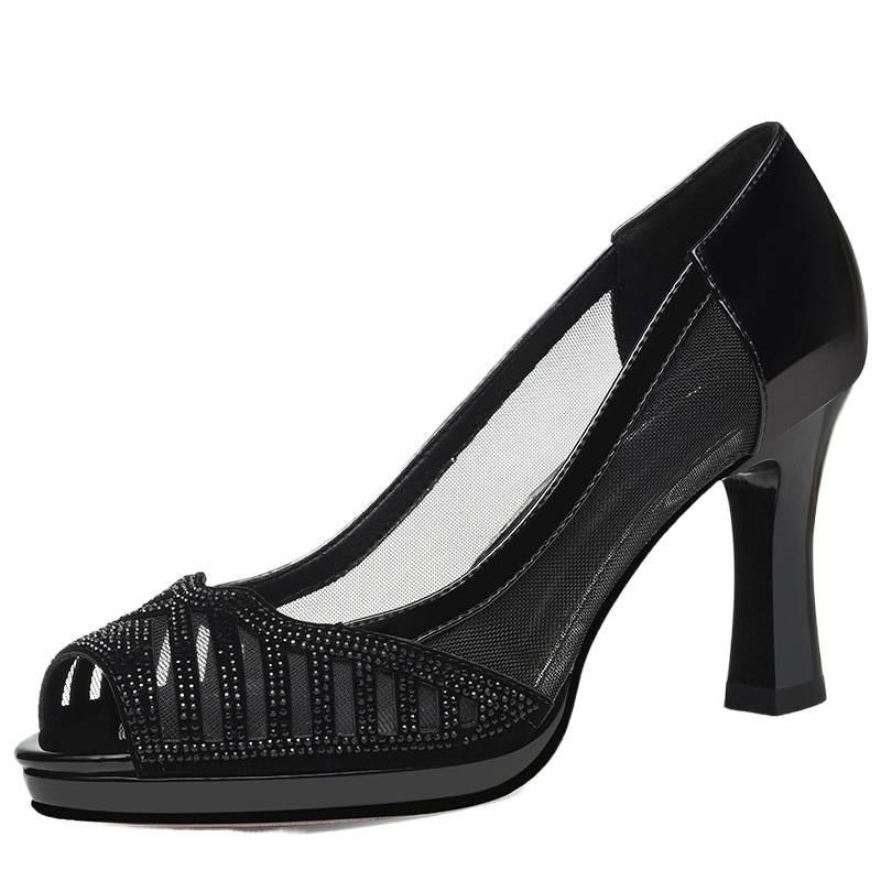 Coarse heel sandals women's 2025 spring and summer new Korean version fashion fish mouth mesh high heel sandals waterproof table women's shoes