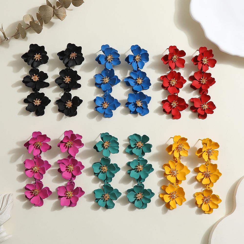 Pinkdudu Flowers BOHO Stud Earrings Exaggerated Iron Baked Paint Colorful Dangle Earrings for Women PD2234