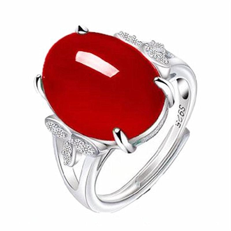 

2026 Green Agate Open Ring, Simple Retro Diamond-set Ring, Chalcedony Red Jasper Ring Jewelry, Silver Jewelry. Resizable