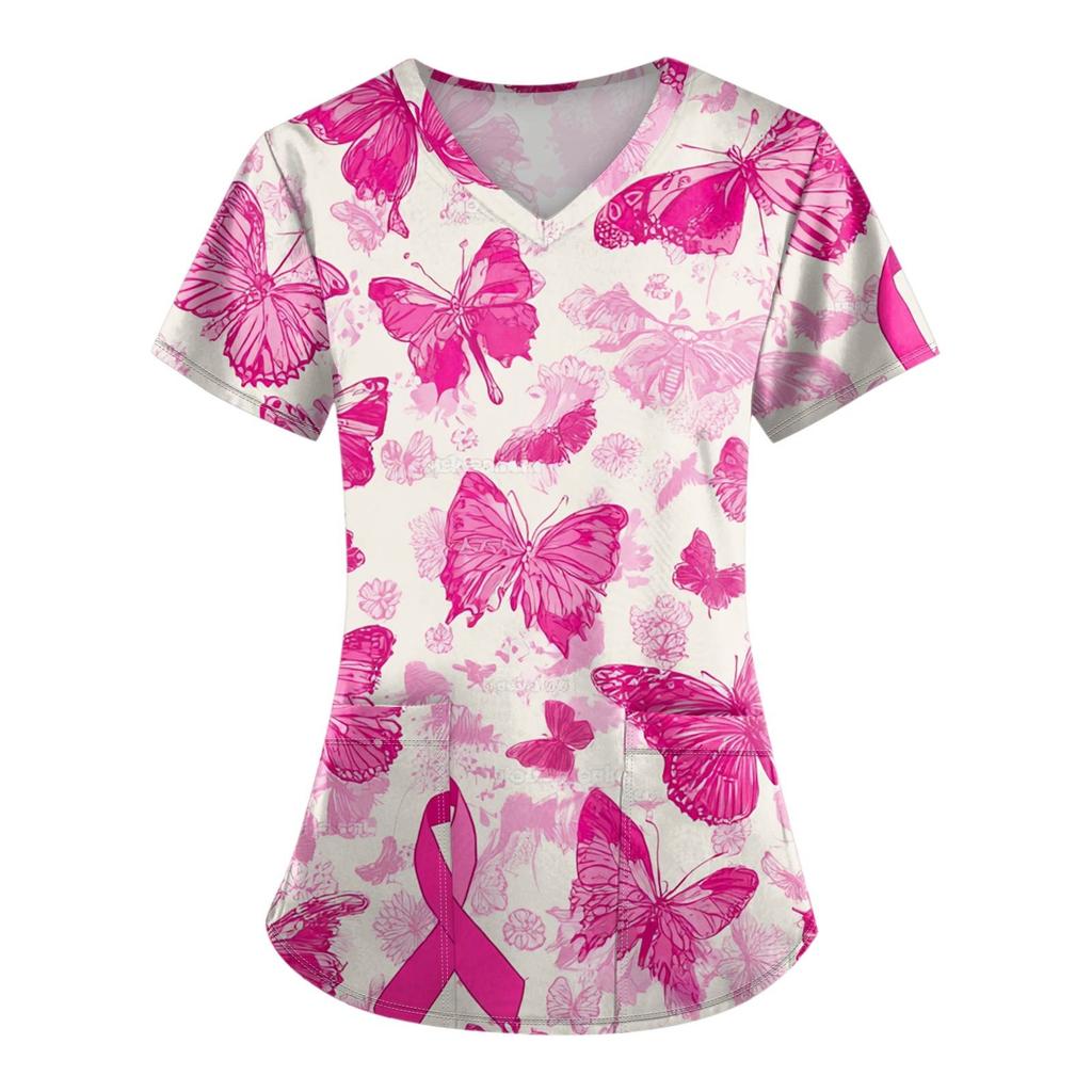 Moda para Mujer Monos de Manga Corta con Cuello en V con Bolsillos Tops Estampados Ropa