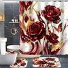 4Pcs Shower Curtain Set with Non-Slip Bath Mat, Toilet Lid Cover, Contour Rug & 12 Hooks, Bathroom