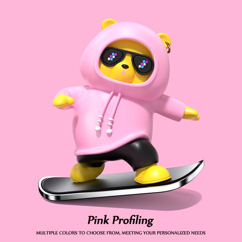 Hot-Selling Car Skateboard Bear Ornament – Creative DIY Wiggle Bear Cartoon Decoration