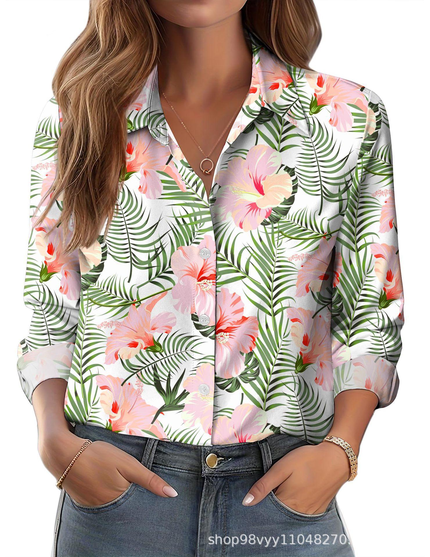 

Женская Рубашка с Цветочным Принтом Свободная Рубашка Женский Топ S