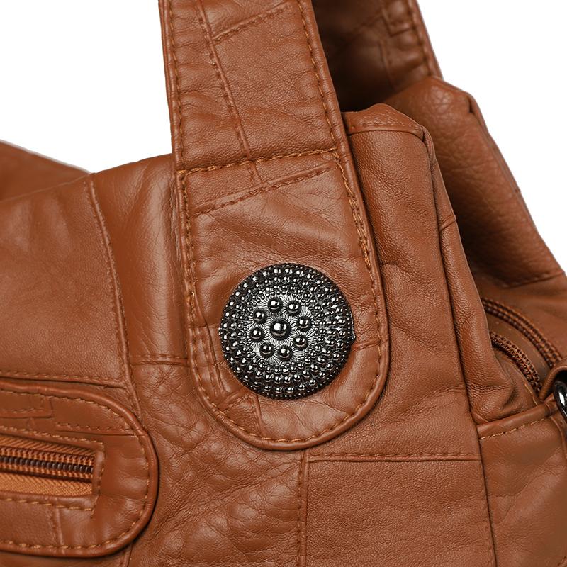 Women's Brown Textured Leather Hobo Bag Braided Detail Multi-Pocket Crossbody Shoulder Bag Fashion Casual Daily Handbag