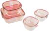 Iwaki Glas Förvaringsset med Förpackning Värmetåliga Behållare, Rosa, Fyrkantig, 4, & Mikrovågsugn, PS-PRN-4P1