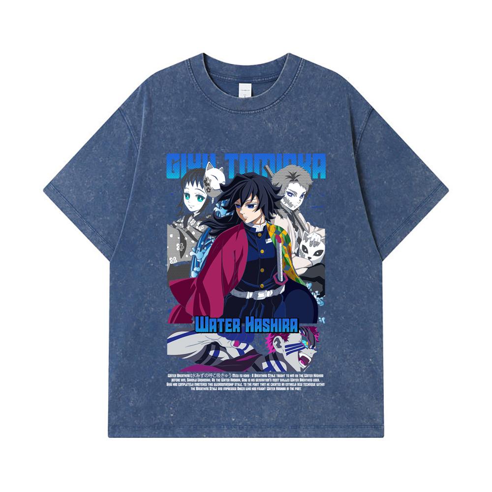 

275 GSM Washed T-shirts 100% Cotton Demon Slayer V20 Tomioka Print Unisex Heavy Cotton T Shirt 2XL королівський синій колір