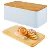 Bread Box With Wooden Lid For Kitchen Countertop - Spacious Container Stores Bread - Quality Cutting Board Lid Keeps Loaf Fresh