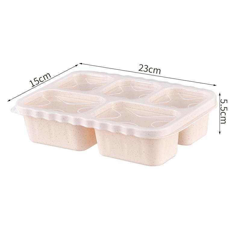 Weizenstroh Quadratische Fünf-Fächer Lunchbox Outdoor Tragbare Bento Box Snackteller Snack-Obstbox