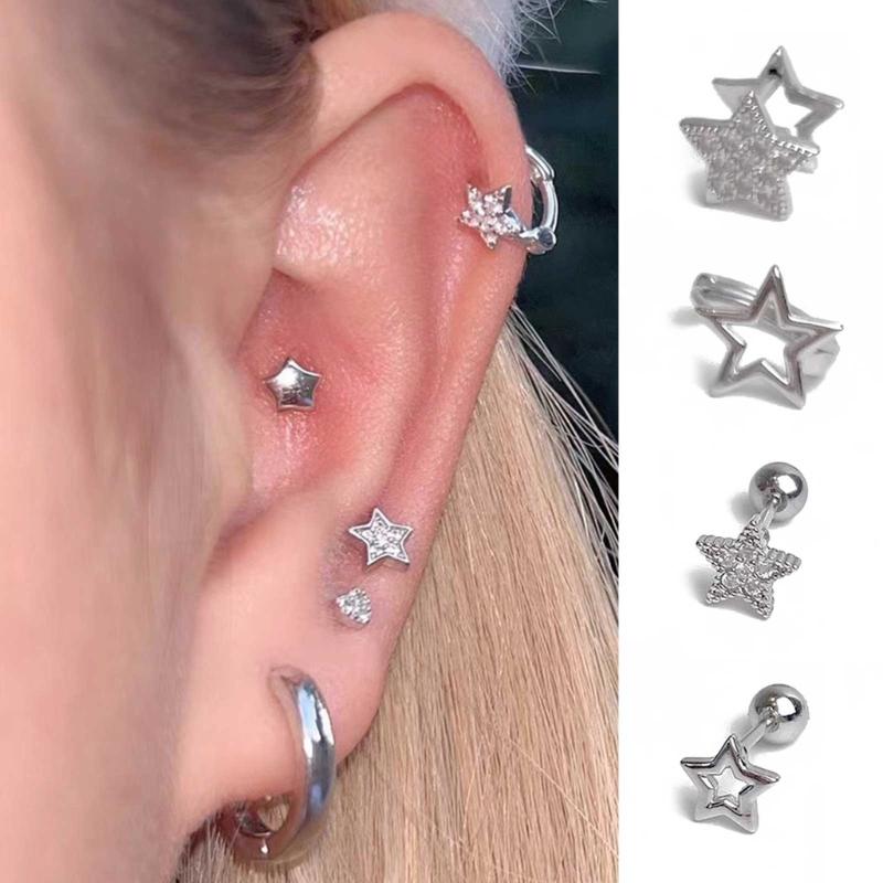 Personality Rhinestones Stud Earrings For Women Men Punk Star Earring Sliver Piercing Ear Studs Couples Fashion Jewelry
