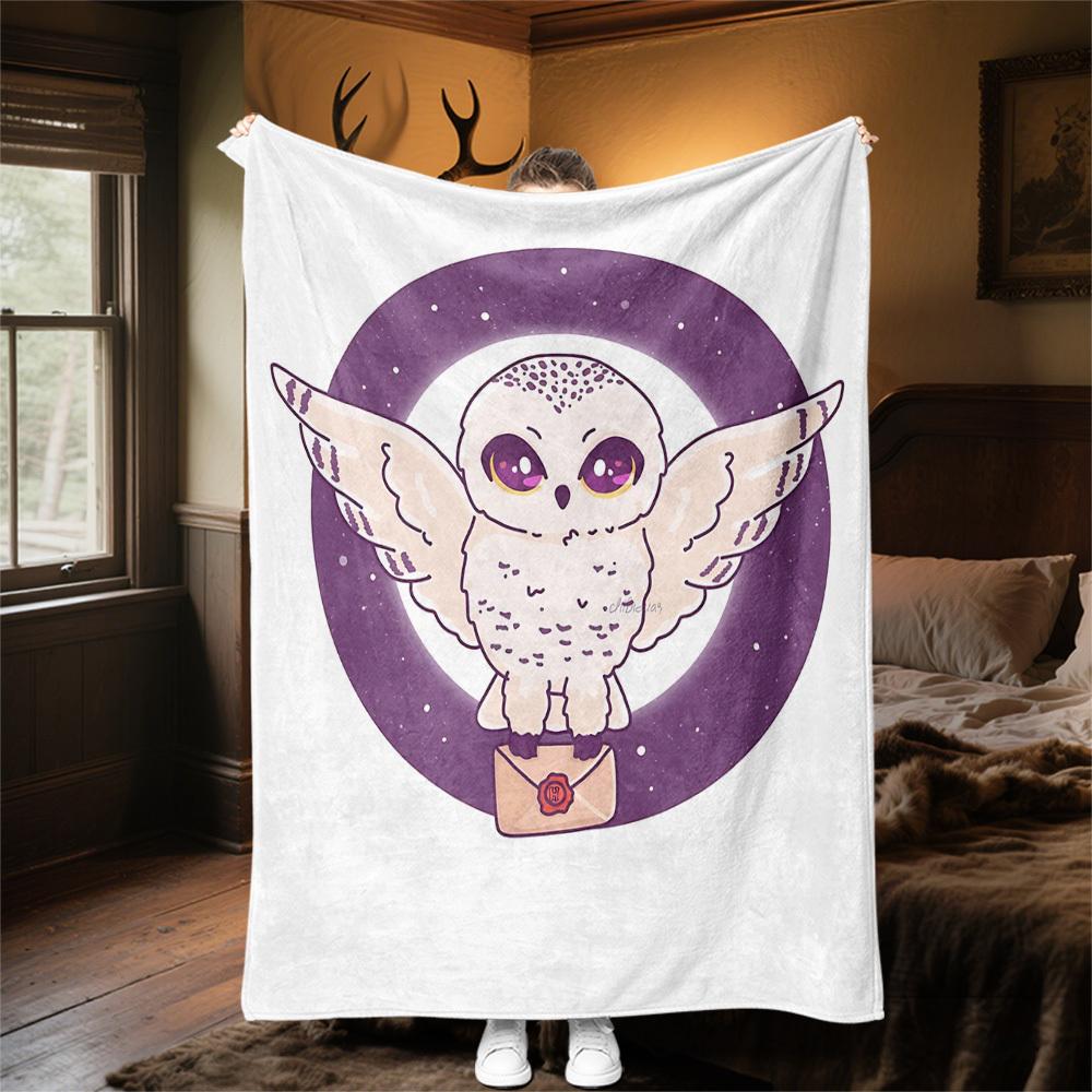 1pc Owl Envelope Night Outdoor Flannel Throw Blanket All Season Soft Warmth,Home Decor 1031185
