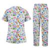 Women's Printed Uniform Work Uniform V-Neck Pocket Protective Work Uniform