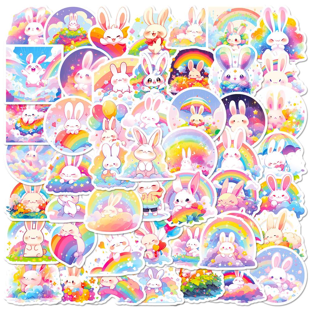 50 Rainbow Bunnies Cute Wind Independent Personality Diy Decorative Stickers Waterproof Gooka Stickers