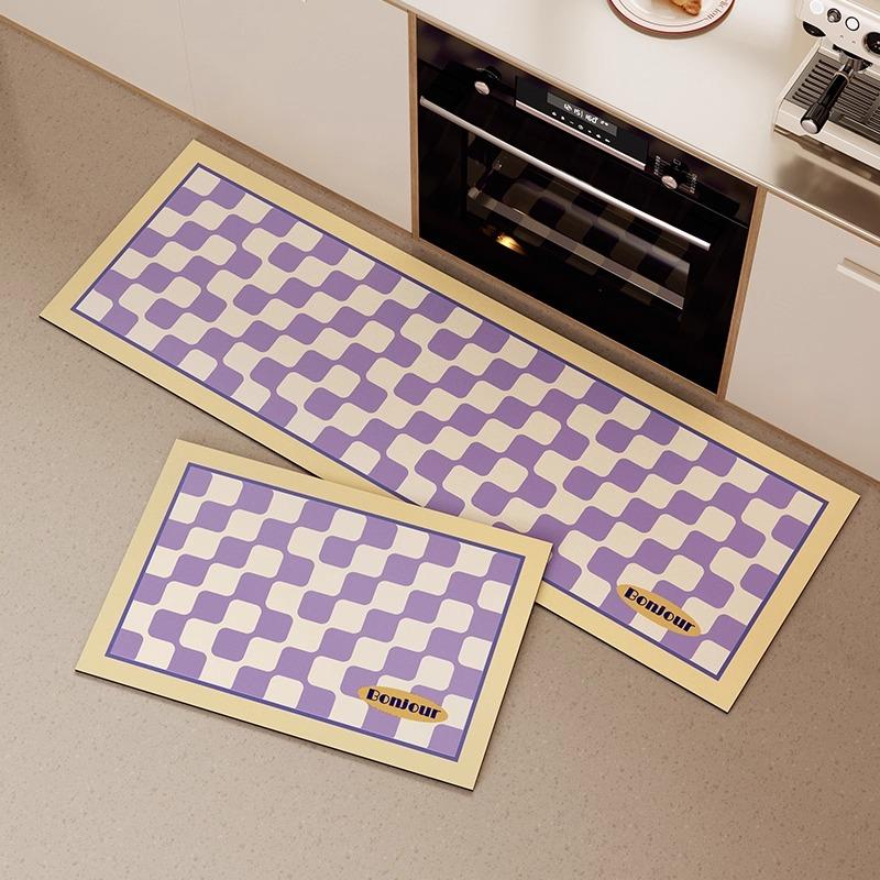Non-slip Kitchen Mats for Floor Checkerboard Plaid Long Strip Runner Kitchen Rug Oil-proof Waterproof Washable Kitchen Floor Mat