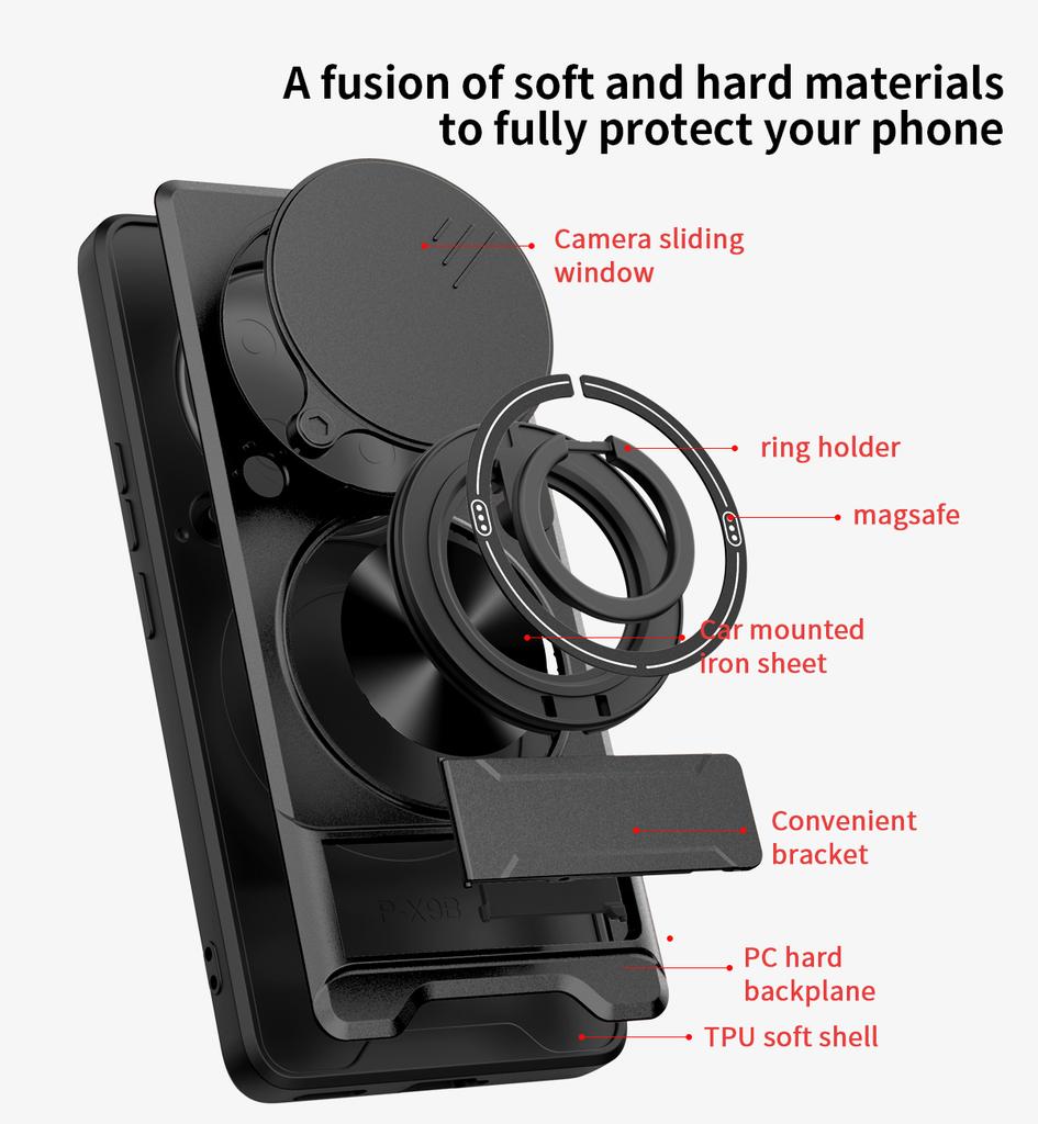 Armor Case For Honor X9C Case Shockproof Magnetic Slide Lens Protector Phone Cover For Honor X9C 5G Case Coque Fundas With Ring