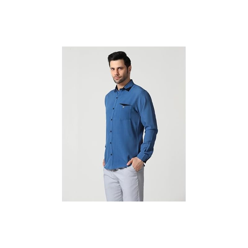 Tagdo MenS Full Sleeve Shirt Pocket Design And Spread Collar Shirt For Man (FullShirt2 4BlueL)
