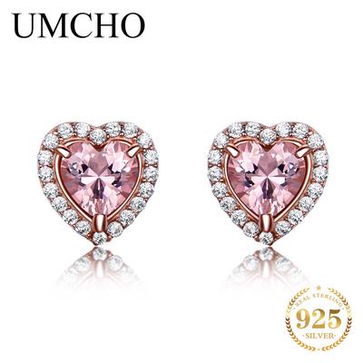 Pink Morganite Gemstone Heart Stud Earrings