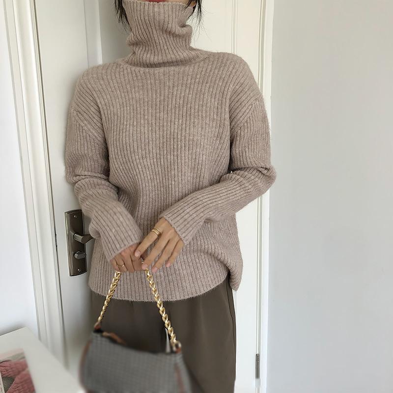 Hirsionsan Pulover cu mânecă lungă, simplu, tricotat, pentru femei, toamnă, elegantă, la modă, pulover de bază, pentru femei, ocazional, cu gât roscat, pulover moi, solid